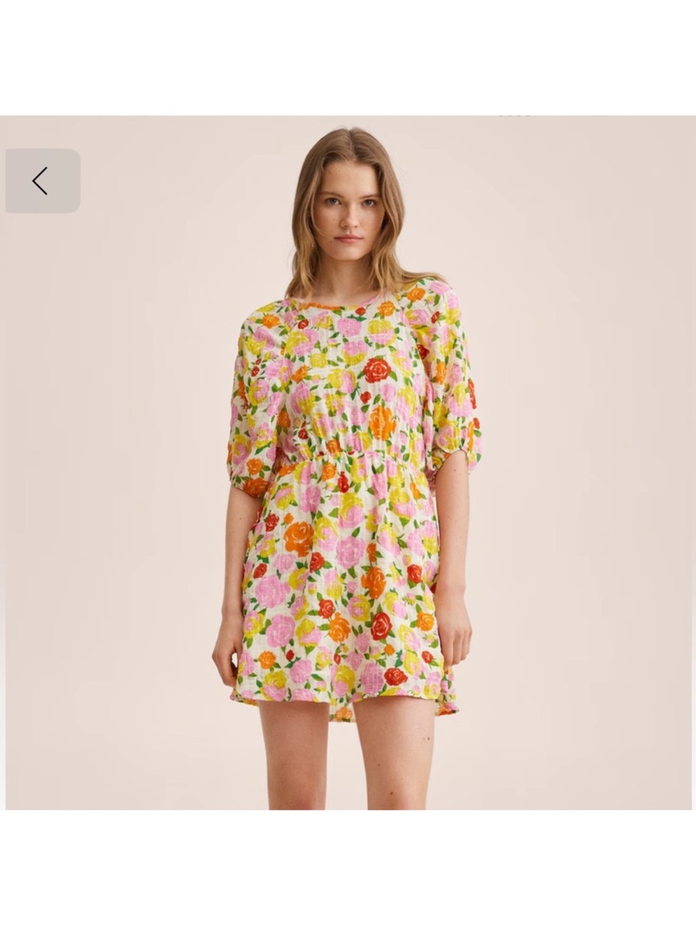 NWT Mango Floral Smocked Waist Short Dress in Pink & Orange size 6